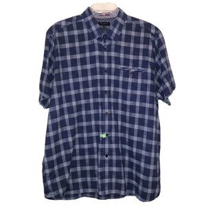Ted Baker Blue Plaid Button Down Short Sleeve Cotton Shirt Size 7 XXL 2XL